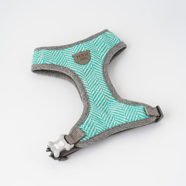 Hugo and Hudson Aqua Herringbone Tweed Harness from Catdog Store