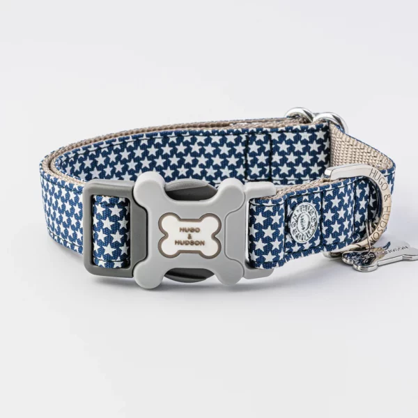 Hugo & Hudson Navy Star Fabric Dog Collar from Catdog Store